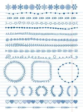 Hand-Drawn Seamless Borders and Design Elements Stock Illustration