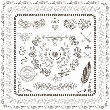Hand-Drawn Seamless Borders and Design Elements Stock Illustration