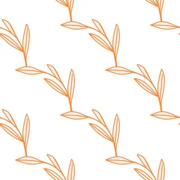 Hand drawn seamless botanic pattern with outline leaf branches silhouettes. O Stockillustratie
