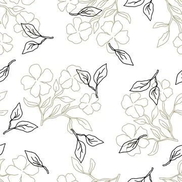 Hand drawn seamless botanical pattern with delicate flowers and leaves on a Stock Illustration
