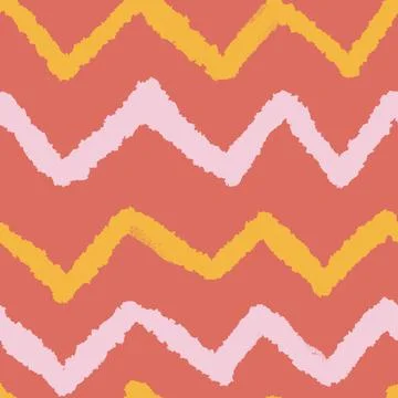 Hand drawn seamless chevron pattern with geometric abstract shapes in red orange Stock Illustration
