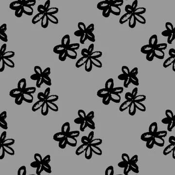 Hand drawn seamless dark daisy flowers pattern with grey background and black Illustrazione stock