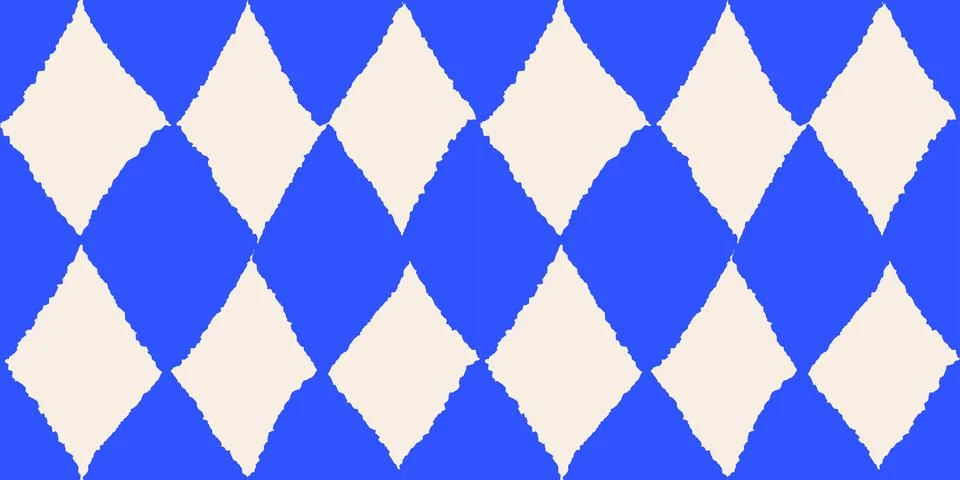 Hand Drawn Seamless Diamond Pattern With Irregular Blue Rhombuses In Modern Stock Illustration