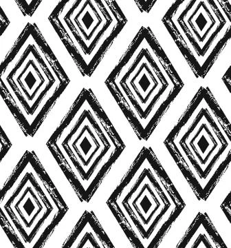 Hand drawn seamless diamond shapes pattern in black and cream. Modern textile Illustrazione stock