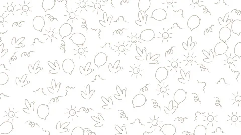 Hand drawn seamless doodle pattern of balloons suns and leaves on white bac.. Stock-Footage 333052643