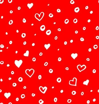 Hand drawn seamless doodle pattern with irregular hearts, sircles and spots 库存插图