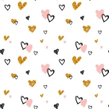 Hand-drawn seamless doodle pattern with hearts . seamless pattern Stock Illustration