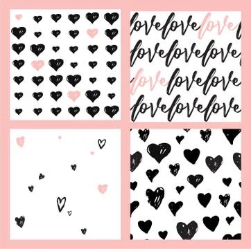 Hand-drawn seamless doodle pattern with hearts . seamless pattern collection Stock Illustration