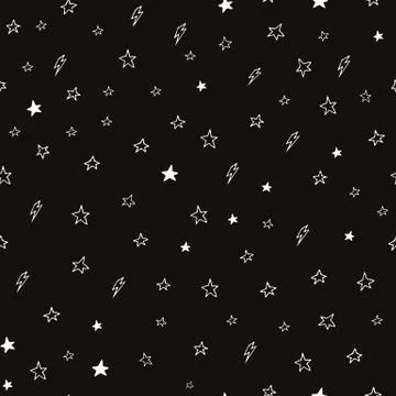 Hand drawn seamless doodle pattern of stars and lightnings Stock Illustration