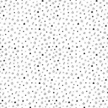 Hand drawn seamless doodle pattern of stars and lightnings Stock Illustration