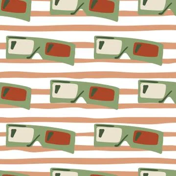 Hand drawn seamless doodle pattern with red and light colored 3D glasses. Cor Stock Illustration