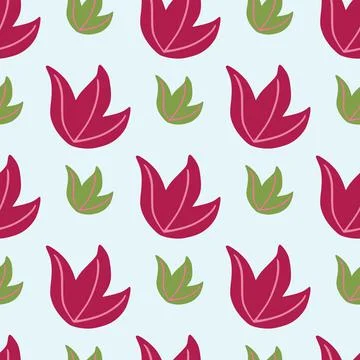 Hand drawn seamless doodle pattern with foliage leaf bush silhouettes. Pastel Stock Illustration