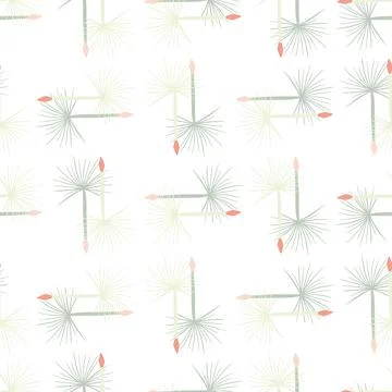 Hand drawn seamless doodle pattern with blue colored dandelion shapes. White  Stock Illustration