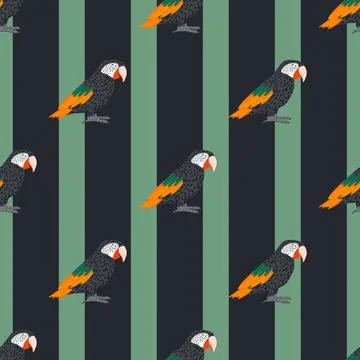 Hand drawn seamless exotic pattern with simple dark grey ara parrot silhouett Stock Illustration