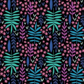 Hand-drawn seamless floral pattern Stock Illustration