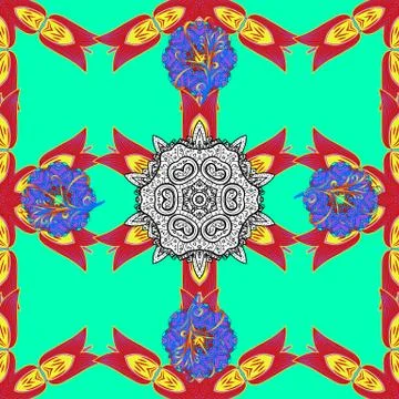 Hand drawn. Seamless floral pattern in folk style with flowers, leaves. Vector i Stock Illustration