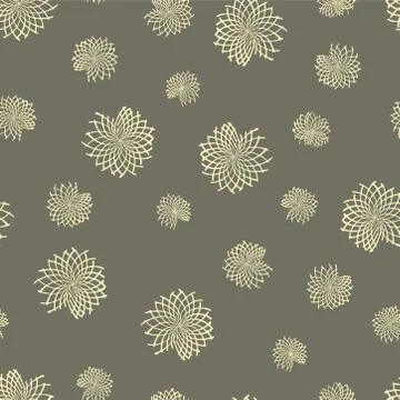 Hand-drawn seamless floral pattern. yellow line art abstract round flowers on a Stock Illustration