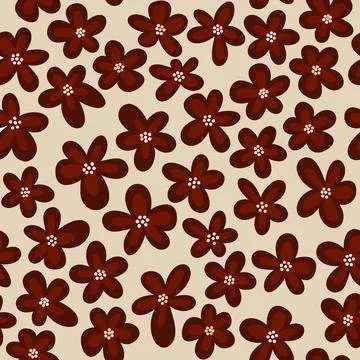 Hand drawn seamless floral pattern with burgundy marsala flowers on neutral Stock Illustration
