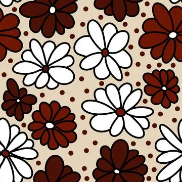 Hand drawn seamless floral pattern with burgundy marsala flowers on neutral Stock Illustration