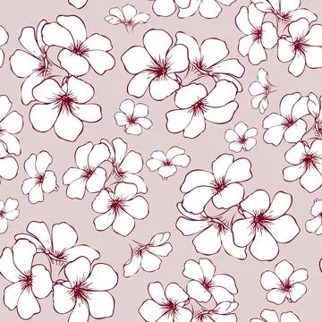 Hand drawn seamless flowers pattern design on pink Stock Illustration