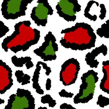 Hand drawn seamless green red christmas leopard pattern, festive wild cheetah Stock Illustration