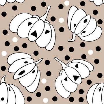 Hand drawn seamless Halloween pattern with cute funny pumpkins polka dot Stock Illustration