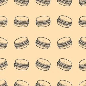 Hand drawn seamless macaroons background. Vector Stock Illustration