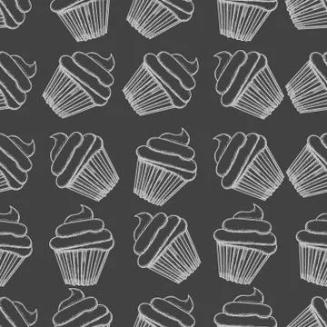 Hand drawn seamless muffins background. Vector Stock Illustration