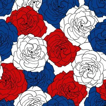 Hand drawn seamless pattern 4th of july patriotic Independence day floral rose Stock Illustration
