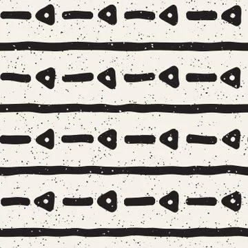 Hand drawn seamless pattern. Abstract geometric shapes background in black and 스톡 일러스트