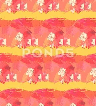 Hand drawn seamless pattern. Abstract background with brush strokes. Warm colors Stock Illustration