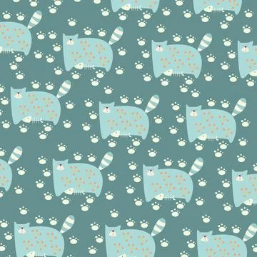 Hand drawn seamless pattern abstract cute cat cartoon premium vector Stock Illustration