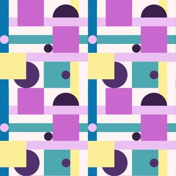 Hand drawn seamless pattern in abstract geometric style, purple blue turquoise Stock Illustration