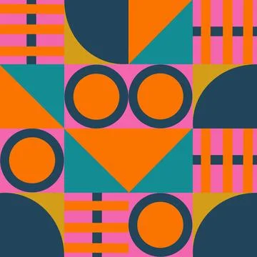 Hand drawn seamless pattern with abstract geometric 1980s 80s bold colorful Stock Illustration