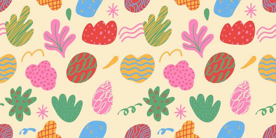 Hand drawn seamless pattern with abstract forms and organic shapes. Modern .. Illustrazione stock