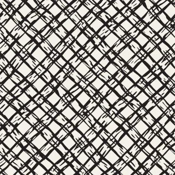 Hand drawn seamless pattern. Allover pattern with ink doodle grunge grid. Gra Stock Illustration