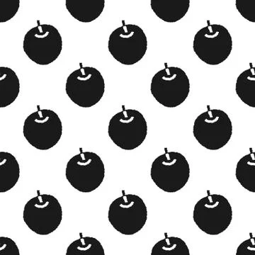 Hand drawn seamless pattern with apples in black and white Stock Illustration
