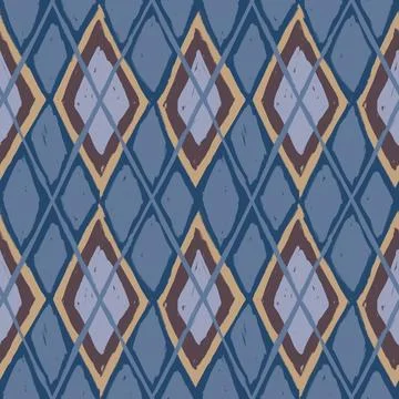 Hand drawn seamless pattern in argyle traditional classic style. Blue brown Stock Illustration