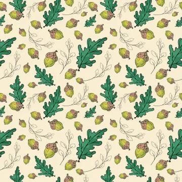 Hand drawn seamless pattern. Autumn concept colorful illustration of oak leaves Stock Illustration