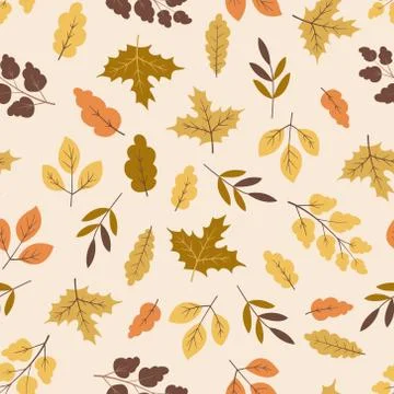 Hand drawn seamless pattern with autumn leaves, autumn mood. Stock Illustration
