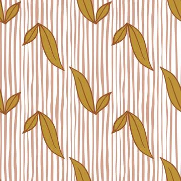 Hand drawn seamless pattern with autumn style falling leaves brown elements.  Illustrazione stock