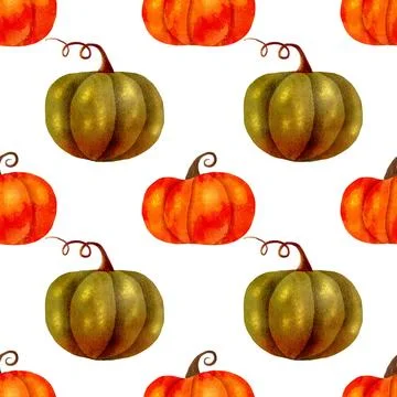 Hand drawn seamless pattern autumn watercolor pumpkins Halloween Stock Illustration