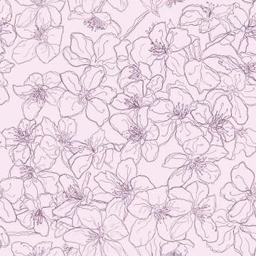 Hand drawn seamless pattern background line cherry blossom pink Stock Illustration