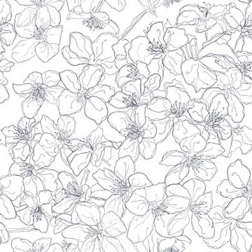 Hand drawn seamless pattern background line cherry blossom Stock Illustration