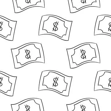 Hand drawn seamless pattern of banknotes Stock Illustration