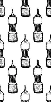 Hand drawn seamless pattern of bbq sauce bottle. Stock Illustration
