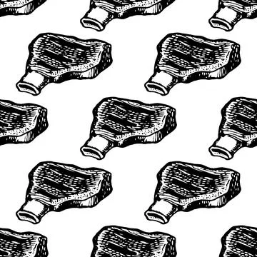 Hand drawn seamless pattern of Beef, pork or lamb Red meat sketch. Stock Illustration