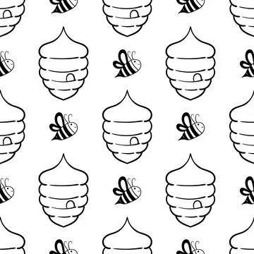 Hand drawn seamless pattern of bees and honeycomb イラスト素材