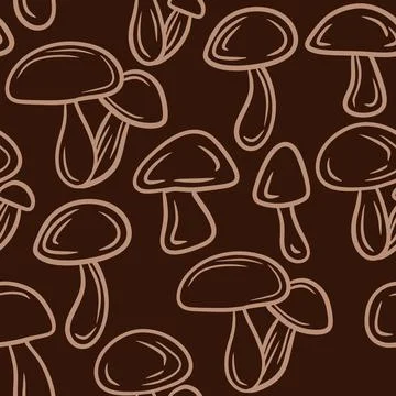 Hand drawn seamless pattern with beige brown forest wood mushrooms. Woodland Stock Illustration