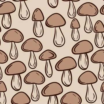 Hand drawn seamless pattern with beige brown forest wood mushrooms. Woodland Stock Illustration